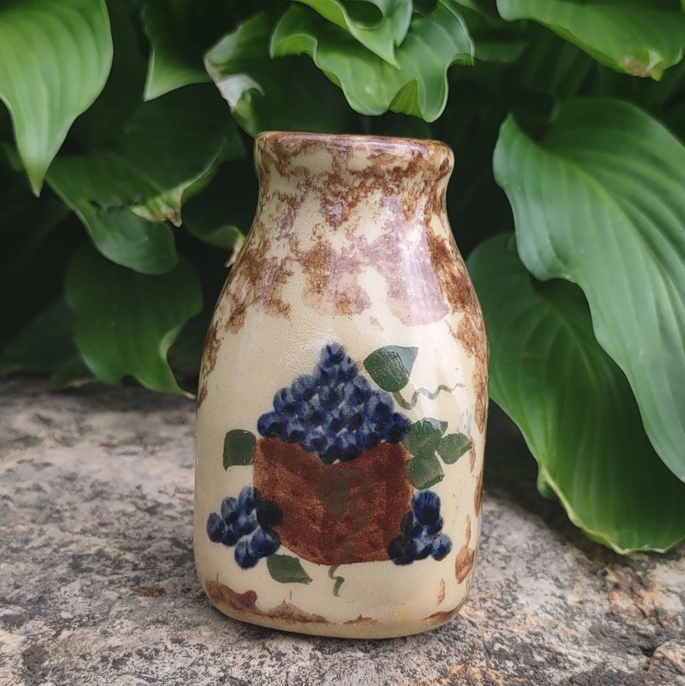 Vintage Alpine Pottery Mini Bud Vase "Milk Jug" Small 4" Bin Of Grapes Farm